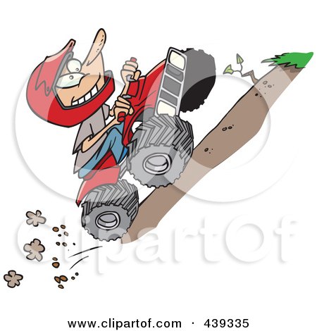 Royalty-Free (RF) Clip Art Illustration of a Cartoon Boy Riding An ATV Uphill by toonaday