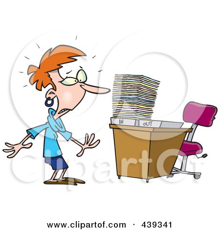 Royalty-Free (RF) Clip Art Illustration of a Cartoon Businesswoman With A Piled Inbox by toonaday
