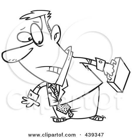 Royalty-Free (RF) Clip Art Illustration of a Cartoon Black And White Outline Design Of A Stuck Businessman by toonaday
