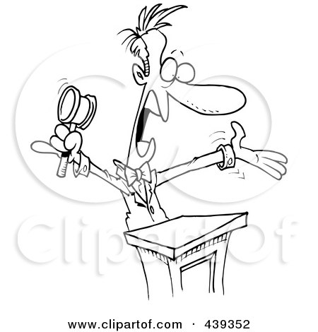 Royalty-Free (RF) Clip Art Illustration of a Cartoon Black And White Outline Design Of A Loud Auctioneer by toonaday