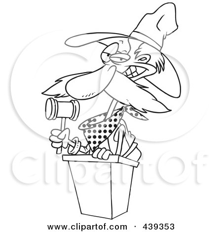 Royalty-Free (RF) Clip Art Illustration of a Cartoon Black And White Outline Design Of A Cowboy Auctioneer by toonaday