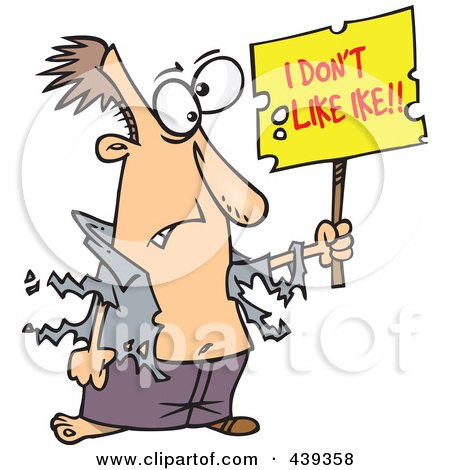 Royalty-Free (RF) Clip Art Illustration of a Cartoon Man Holding An I Dont Like Ike Sign by toonaday