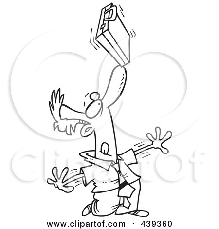 Royalty-Free (RF) Clip Art Illustration of a Cartoon Black And White Outline Design Of An Idle Businessman Balancing A Briefcase On His Nose by toonaday
