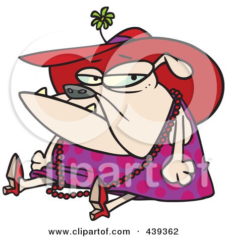 Royalty-Free (RF) Clip Art Illustration of a Cartoon Grumpy Bulldog Dressed In Lady Clothes by toonaday