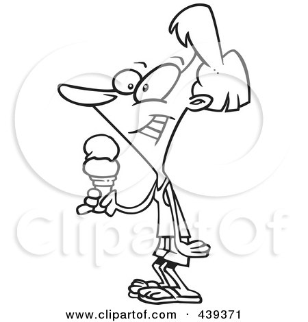 Royalty-Free (RF) Clip Art Illustration of a Cartoon Black And White Outline Design Of A Woman Holding Ice Cream by toonaday