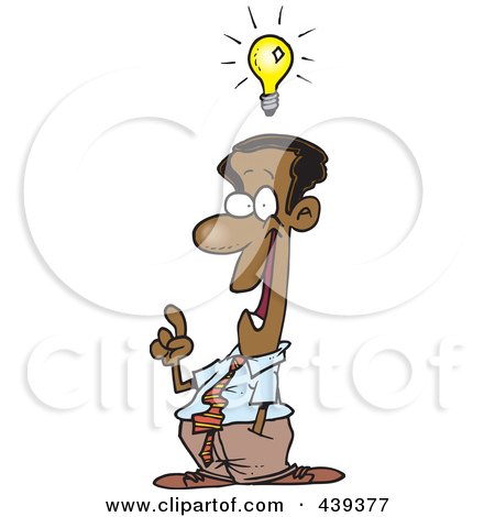 Royalty-Free (RF) Clip Art Illustration of a Cartoon Black Businessman With A Creative Idea by toonaday
