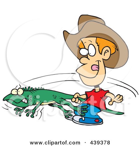 Royalty-Free (RF) Clip Art Illustration of a Cartoon Boy Catching An Iguana by toonaday
