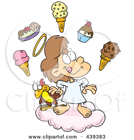 Royalty-Free (RF) Clip Art Illustration of a Cartoon Girl In Heaven With Ice Cream by toonaday