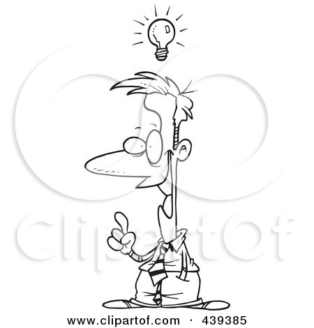 Royalty-Free (RF) Clip Art Illustration of a Cartoon Black And White Outline Design Of A Smart Businessman by toonaday