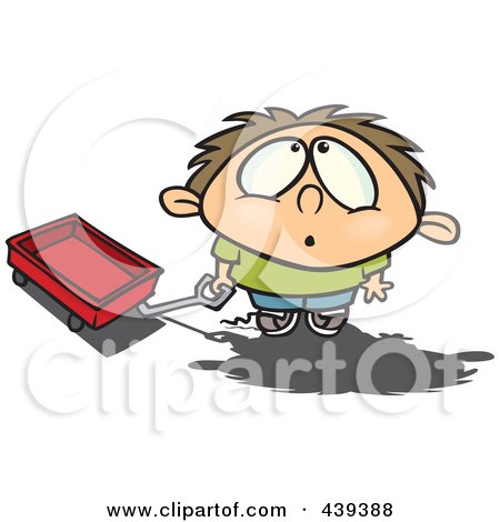 Royalty-Free (RF) Clip Art Illustration of a Cartoon Boy With A Wagon, Looking Up In Awe by toonaday