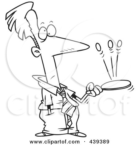 Royalty-Free (RF) Clip Art Illustration of a Cartoon Black And White Outline Design Of An Idle Businessman Playing With A Paddle by toonaday