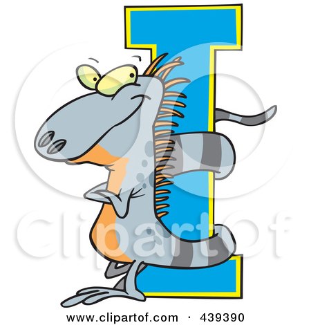 Royalty-Free (RF) Clip Art Illustration of a Cartoon Iguana With His Tail Wrapped Around An I by toonaday