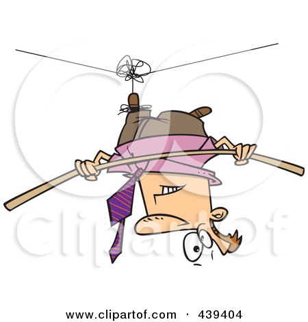 Royalty-Free (RF) Clip Art Illustration of a Cartoon Businessman Suspended Upside Down From A Tight Rope by toonaday
