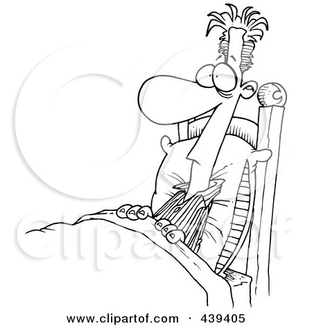 Royalty-Free (RF) Clip Art Illustration of a Cartoon Black And White Outline Design Of A Sleepless Man Riddled With Insomnia by toonaday