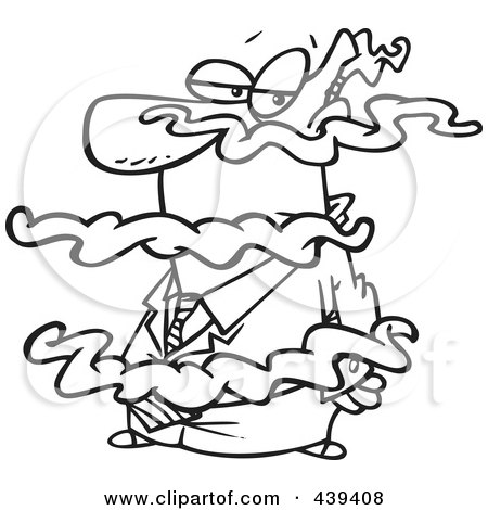 Royalty-Free (RF) Clip Art Illustration of a Cartoon Black And White Outline Design Of A Businessman In A Fog by toonaday