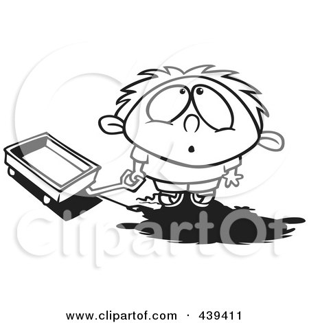Royalty-Free (RF) Clip Art Illustration of a Cartoon Black And White Outline Design Of A Boy With A Wagon, Looking Up In Awe by toonaday
