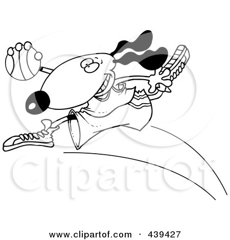 Royalty-Free (RF) Clip Art Illustration of a Cartoon Black And White Outline Design Of A Basketball Dog by toonaday