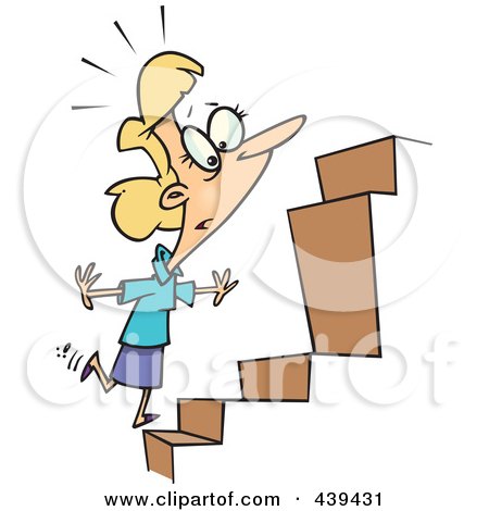 Royalty-Free (RF) Clip Art Illustration of a Cartoon Businesswoman Noticing An Inconsistency In Steps by toonaday