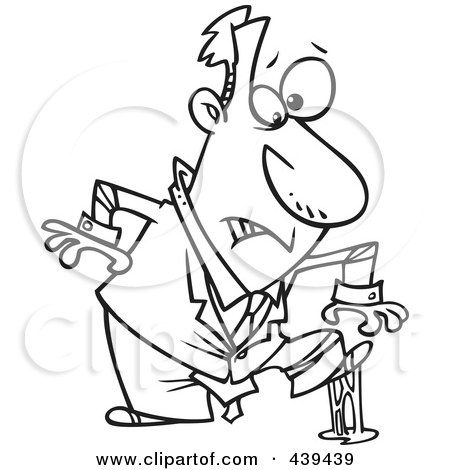 Royalty-Free (RF) Clip Art Illustration of a Cartoon Black And White Outline Design Of A Businessman In A Sticky Situation by toonaday