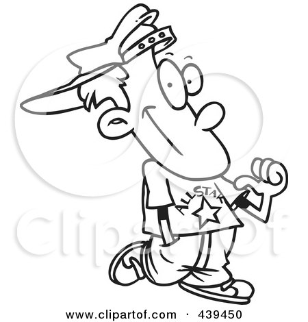 Royalty-Free (RF) Clip Art Illustration of a Cartoon Black And White Outline Design Of An All Star Boy by toonaday