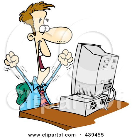 Royalty-Free (RF) Clip Art Illustration of a Cartoon Happy Businessman Working On A Computer by toonaday