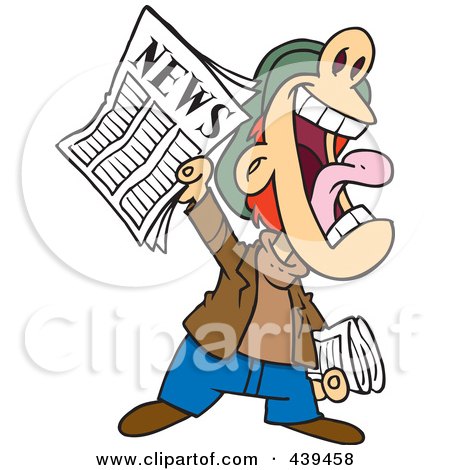 Royalty-Free (RF) Clip Art Illustration of a Cartoon News Boy Yelling An Announcement by toonaday
