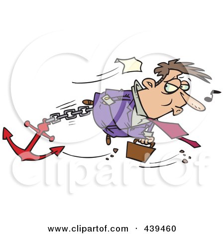 Royalty-Free (RF) Clip Art Illustration of a Cartoon Businessman Sinking With An Anchor by toonaday
