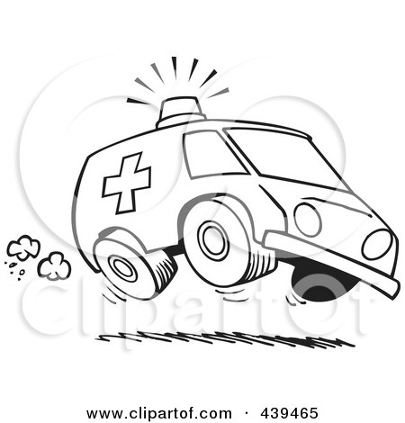 Royalty-Free (RF) Clip Art Illustration of a Cartoon Black And White Outline Design Of A Speeding Ambulance by toonaday