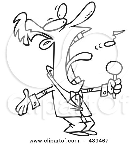 Royalty-Free (RF) Clip Art Illustration of a Cartoon Black And White Outline Design Of A Man Belting Out The National Anthem by toonaday