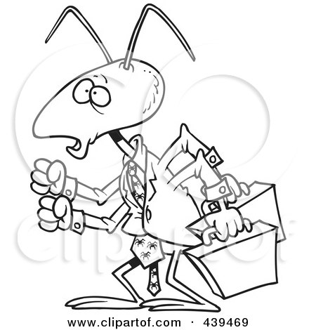 Royalty-Free (RF) Clip Art Illustration of a Cartoon Black And White Outline Design Of A Business Ant by toonaday