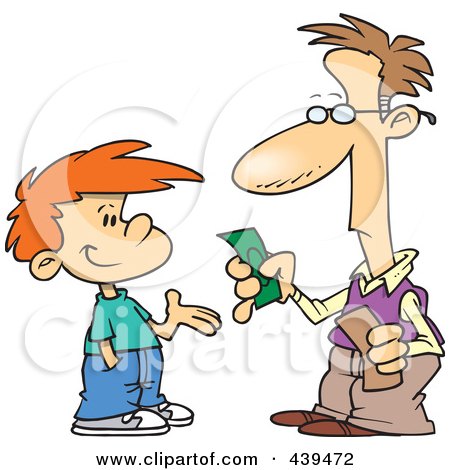 Royalty-Free (RF) Clip Art Illustration of a Cartoon Father Paying His Son Allowance by toonaday