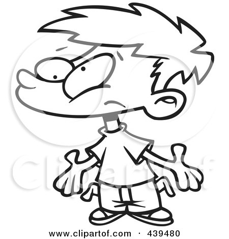 Royalty-Free (RF) Clip Art Illustration of a Cartoon Black And White Outline Design Of A Broke Boy Asking For Allowance by toonaday