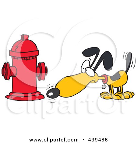 Royalty-Free (RF) Clip Art Illustration of a Cartoon Dog Anticipating Relieving Himself On A Hydrant by toonaday