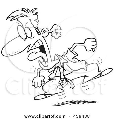 Royalty-Free (RF) Clip Art Illustration of a Cartoon Black And White Outline Design Of A Furious Businessman Stomping And Screaming by toonaday