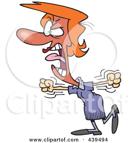 Royalty-Free (RF) Clip Art Illustration of a Cartoon Furious Businesswoman Stomping And Screaming by toonaday
