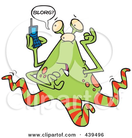 Royalty-Free (RF) Clip Art Illustration of a Cartoon Alien Using A Cell Phone by toonaday