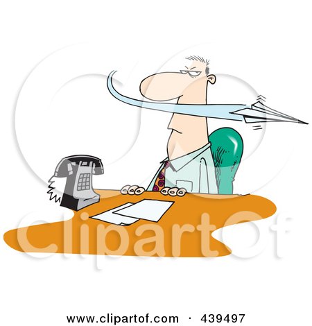 Royalty-Free (RF) Clip Art Illustration of a Cartoon Paper Plane Annoying A Businessman by toonaday