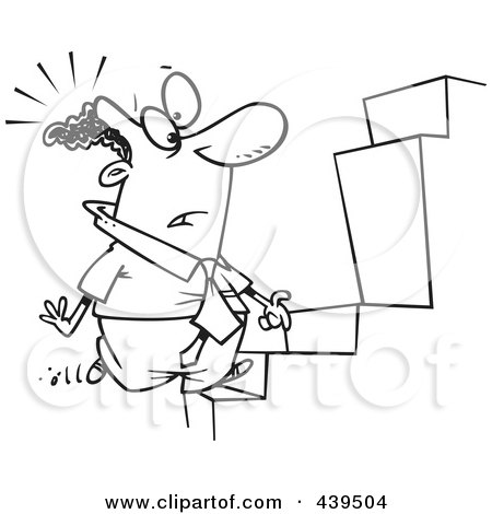 Royalty-Free (RF) Clip Art Illustration of a Cartoon Black And White Outline Design Of A Black Businessman Noticing An Anomaly In Steps by toonaday