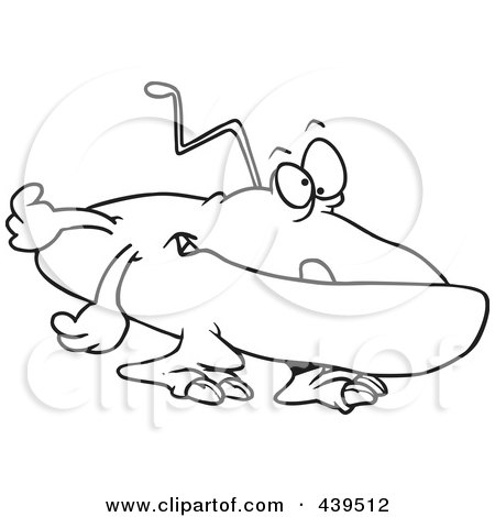Royalty-Free (RF) Clip Art Illustration of a Cartoon Black And White Outline Design Of A Flat Alien by toonaday