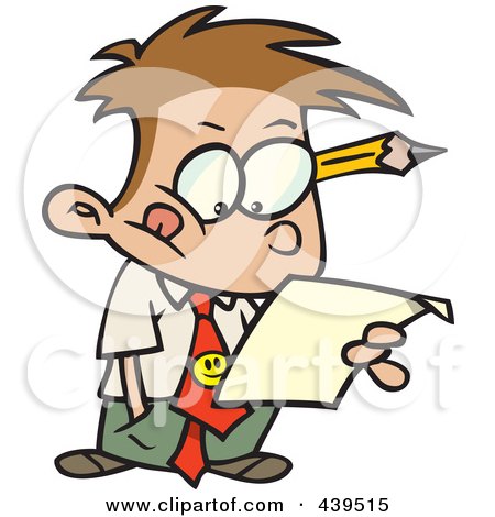 Royalty-Free (RF) Clip Art Illustration of a Cartoon Business Boy Analyzing A Document by toonaday