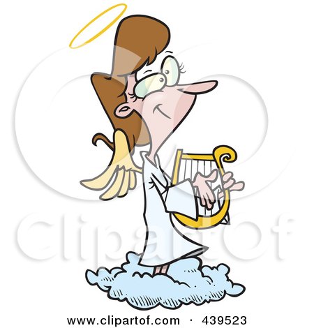 Royalty-Free (RF) Clip Art Illustration of a Cartoon Female Angel Playing A Lyre by toonaday