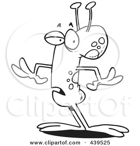 Royalty-Free (RF) Clip Art Illustration of a Cartoon Black And White Outline Design Of A Strange Alien by toonaday
