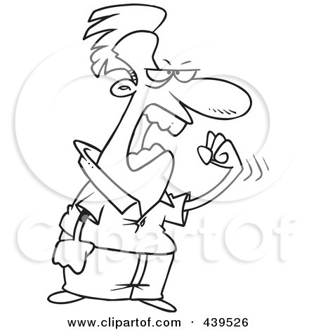 Royalty-Free (RF) Clip Art Illustration of a Cartoon Black And White Outline Design Of A Pissed Man Waving A Fist by toonaday
