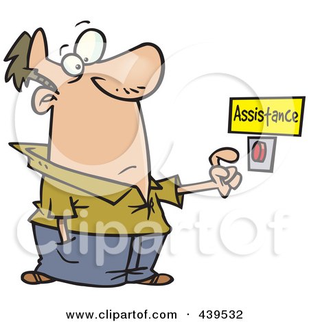 Royalty-Free (RF) Clip Art Illustration of a Cartoon Man Pushing An Assistance Button by toonaday