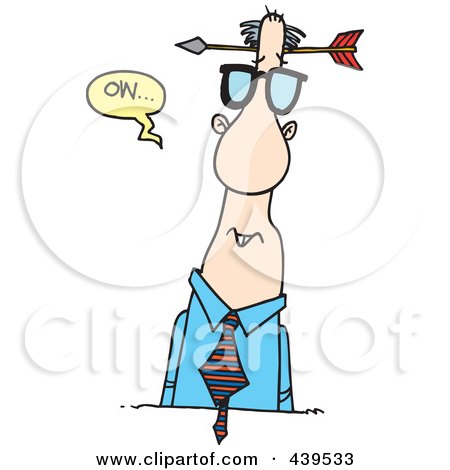 Royalty-Free (RF) Clip Art Illustration of a Cartoon Arrow Through A Businessman's Head by toonaday