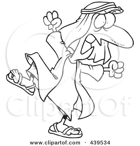 Royalty-Free (RF) Clip Art Illustration of a Cartoon Black And White Outline Design Of A Mad Arab by toonaday
