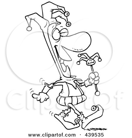 Royalty-Free (RF) Clip Art Illustration of a Cartoon Black And White Outline Design Of A Fool Walking by toonaday