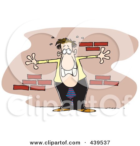 Royalty-Free (RF) Clip Art Illustration of a Cartoon Anxious Businessman Up Against A Wall by toonaday
