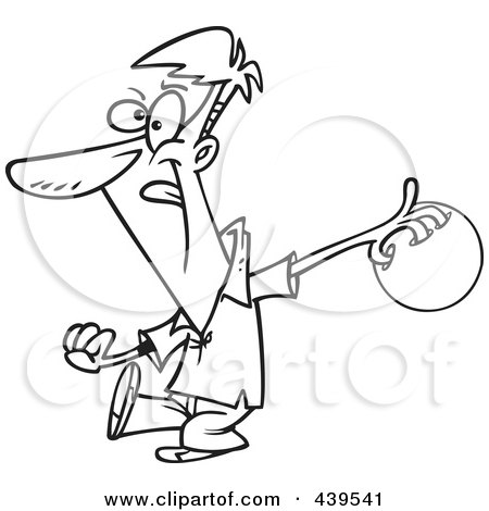 Royalty-Free (RF) Clip Art Illustration of a Cartoon Black And White Outline Design Of A Man Approaching A Bowling Lane by toonaday