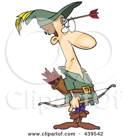 Royalty-Free (RF) Clip Art Illustration of a Cartoon Robin Hood With An Arrow On His Forehead by toonaday